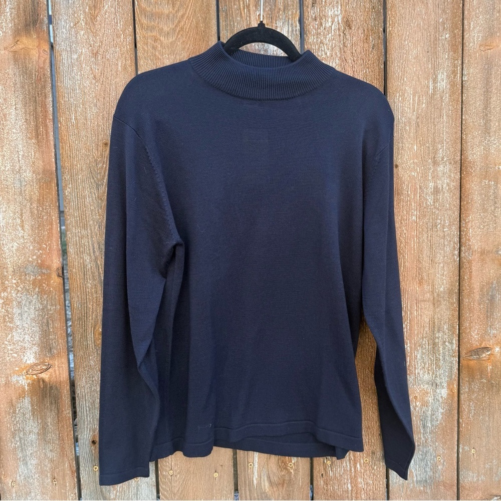 HARLAN Women’s Navy Blue Silk Long Sleeve Turtleneck Sweater VTG Size XL